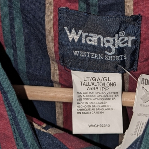 NWT Mens Wrangler Striped Western Pearl Snap Button Down Long Sleeve Shirt Tall - Picture 7 of 8